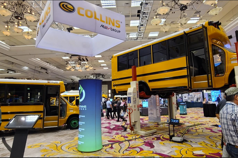 Collins EV Bus on Mobile Column Lifts