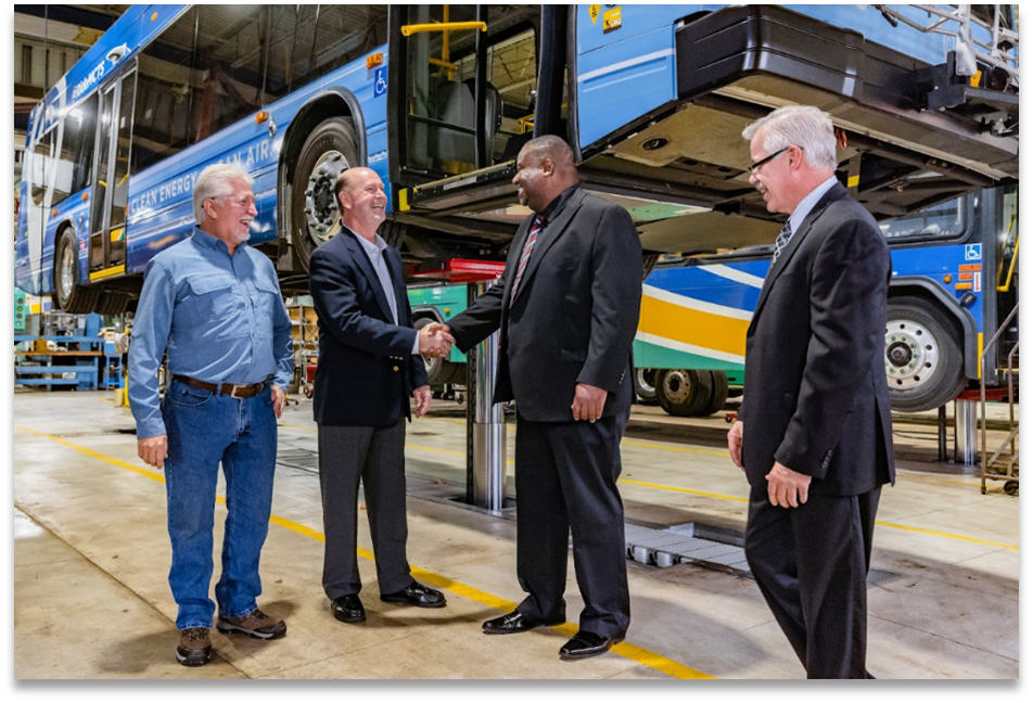 Left to right: Rick Nordness (Midwest Equipment Specialists), Carl Boyer (Stertil-Koni), Dwyane Reese (MTCS Deputy Director of Maintenance), and Ron McCorkel (Director of Maintenance, MCTS)